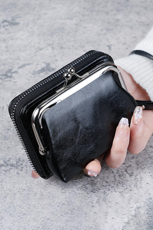 Black Minimalist Wristlet PU Leather Coin Purse - L & M Kee, LLC