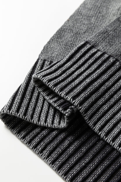 Black Mineral Wash V Neck Knit Exposed Seam Drop Shoulder Loose Sweater