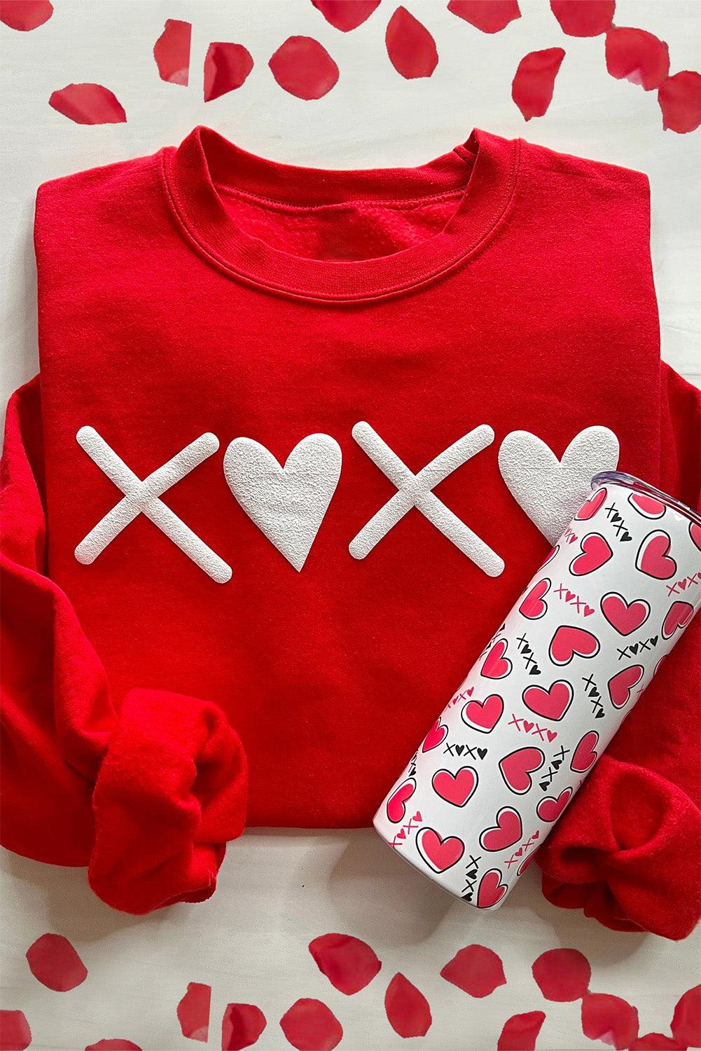 Red Puff XOXO Print Valentines Heart Sweatshirt - L & M Kee, LLC