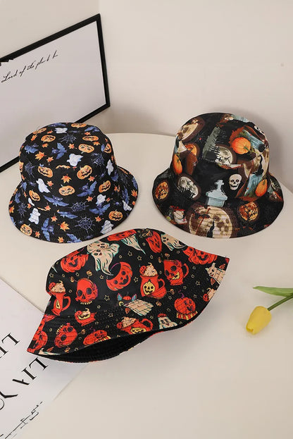 Orange Halloween Pumpkin Ghost Print Bucket Hat