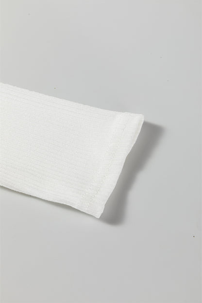 White Ribbed Long Sleeve Crew Neck Solid Color Bodysuit