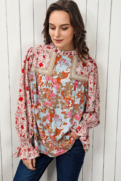 Boho Wide Sleeve Smocked Waist Floral Dress - L & M Kee, LLC