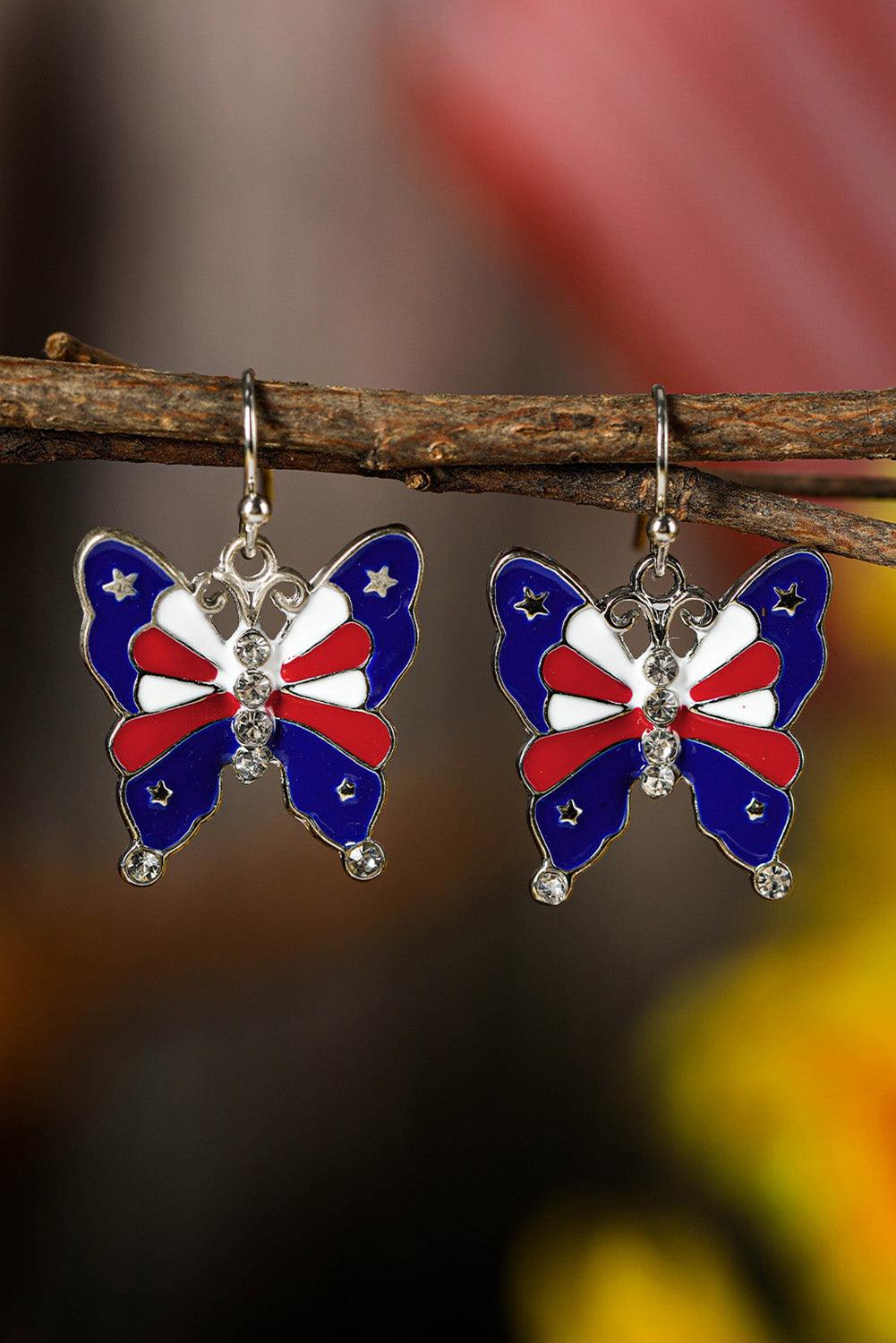Dark Blue Stars and Stripes Print Butterfly Shape Hook Earrings