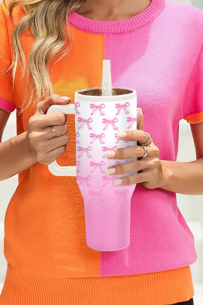 Pink Bow Knot Gradient Color Print Large Vacuum Cup