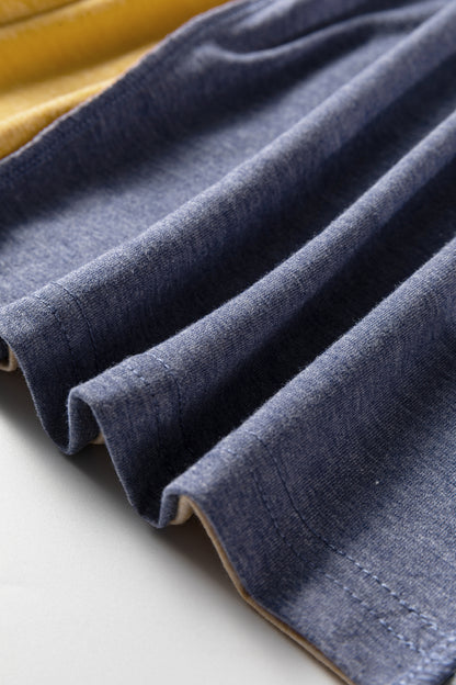 Sail Blue Exposed Stitching Colorblock V Neck Long Sleeve Top