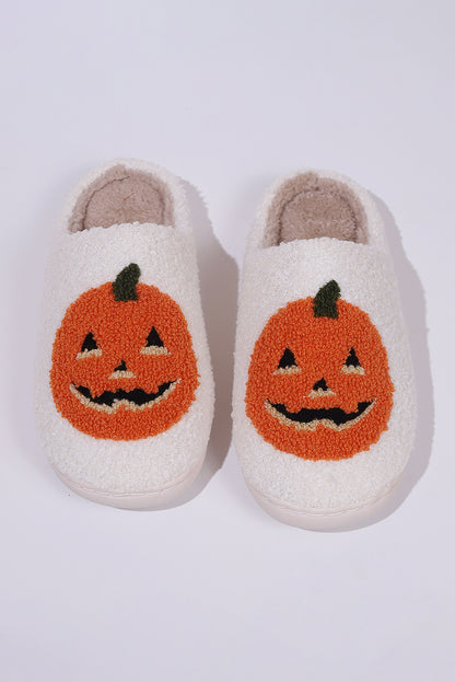 Black Halloween Pumpkin Print Plush Slippers