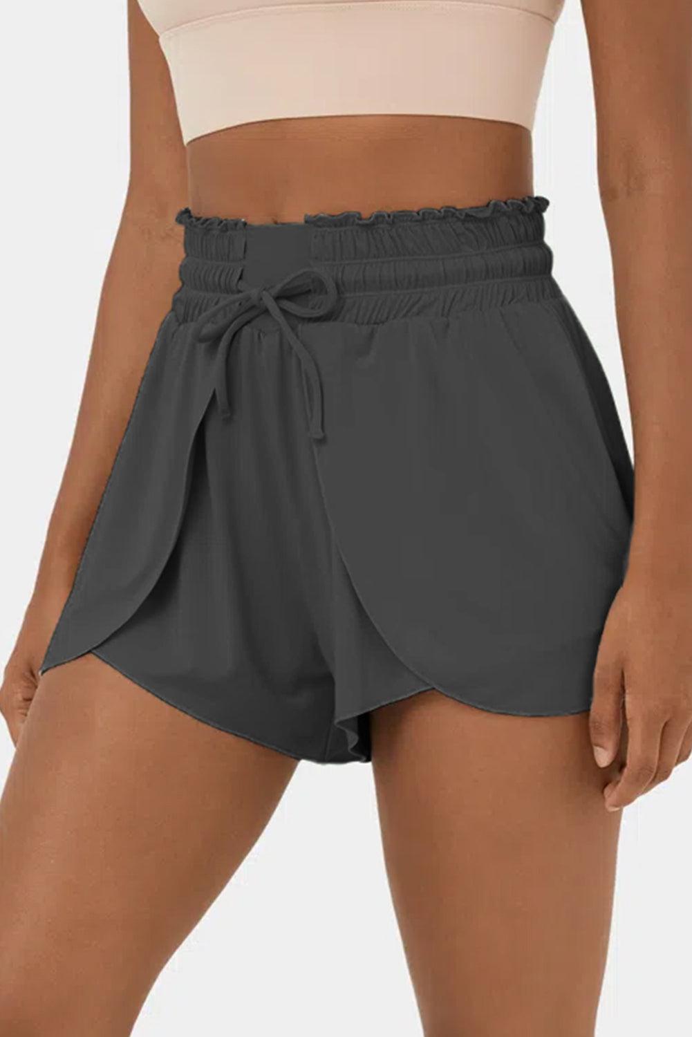 Dark Grey Frilly High Waist Petal Wrap Swim Shorts - L & M Kee, LLC