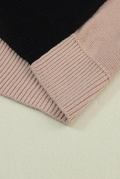 Coffee Colorblock Bishop Sleeve Ribbed Trim Sweater - L & M Kee, LLC