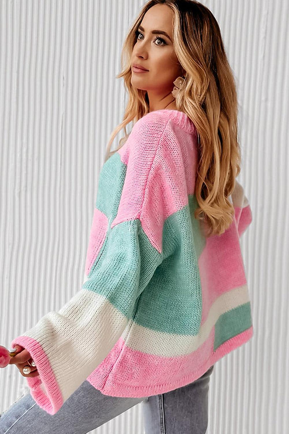 Colorblock Drop Shoulder Bell Sleeve Sweater - L & M Kee, LLC