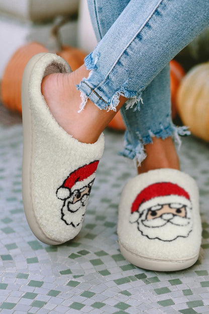 White Christmas Santa Clause Graphic Plush Slippers - L & M Kee, LLC