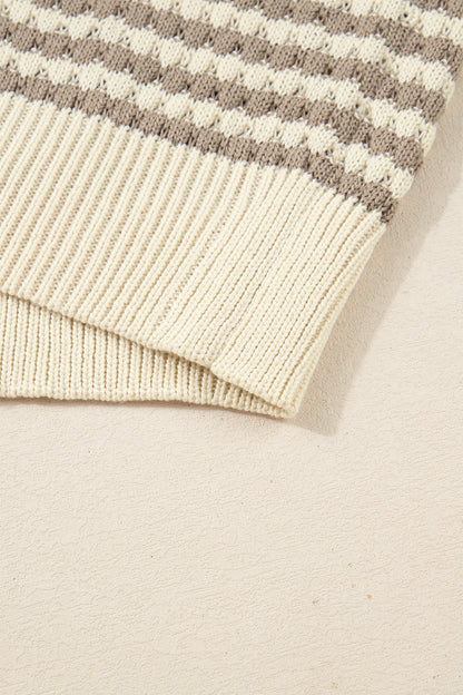 Khaki Stripe Plus Size V Neck Drop Shoulder Sweater