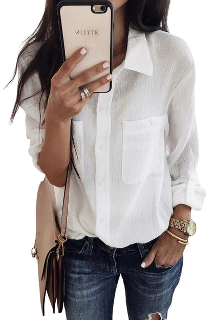 Solid Color Textured Long Sleeve Shirt