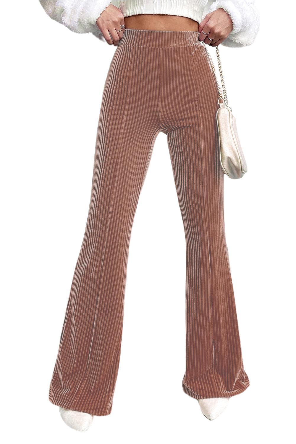 Dusty Pink Solid Color High Waist Flare Corduroy Pants - L & M Kee, LLC