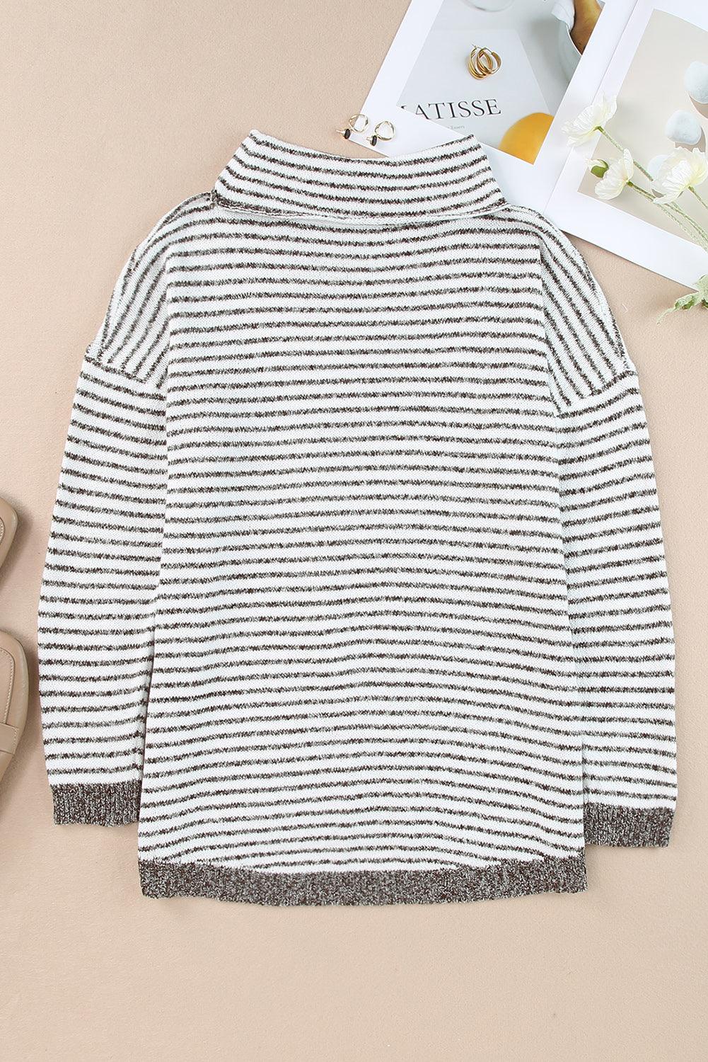 Black Striped Turtleneck Loose Sweater - L & M Kee, LLC