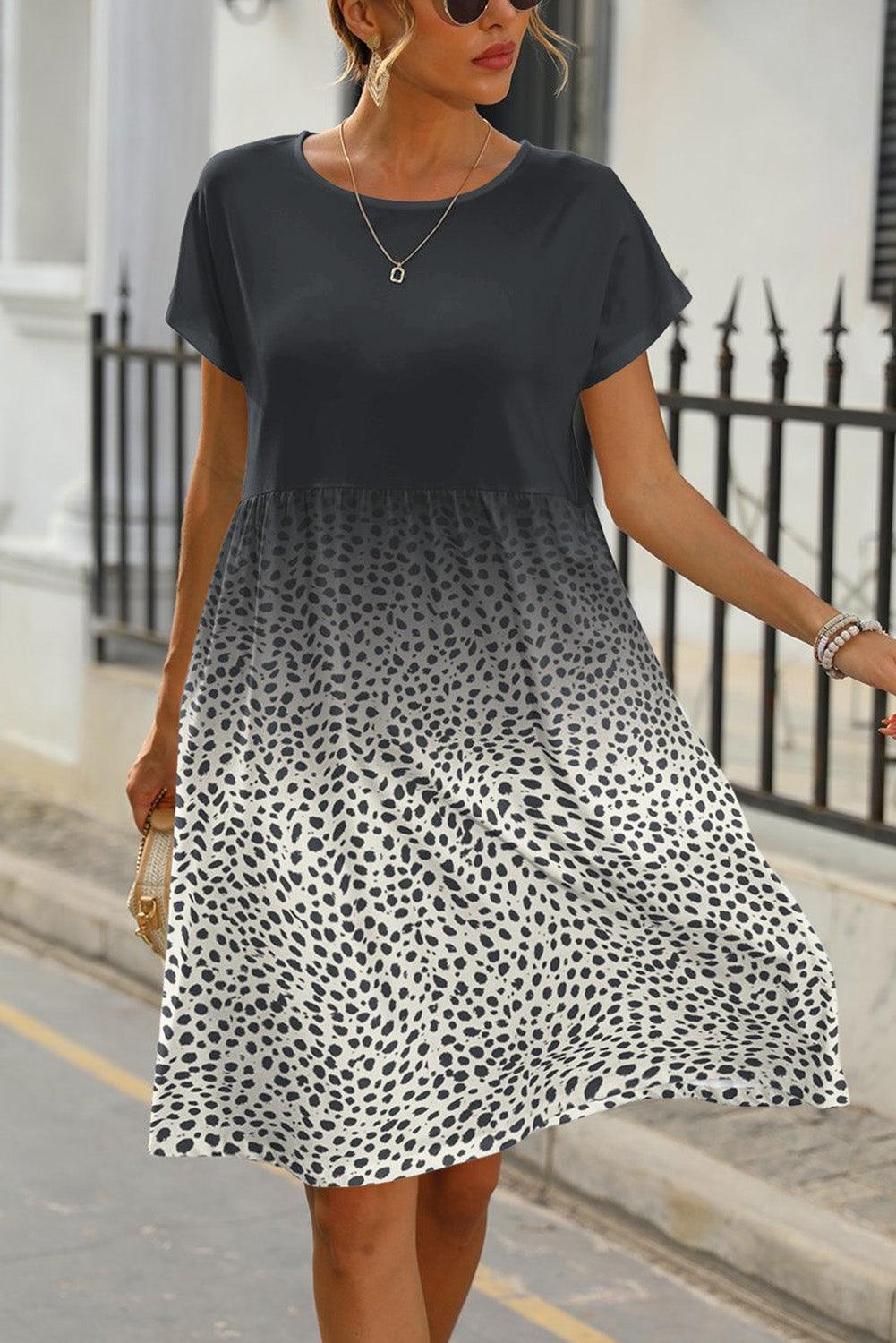 Dotted Contrast Casual Pocket T Shirt Dress - L & M Kee, LLC