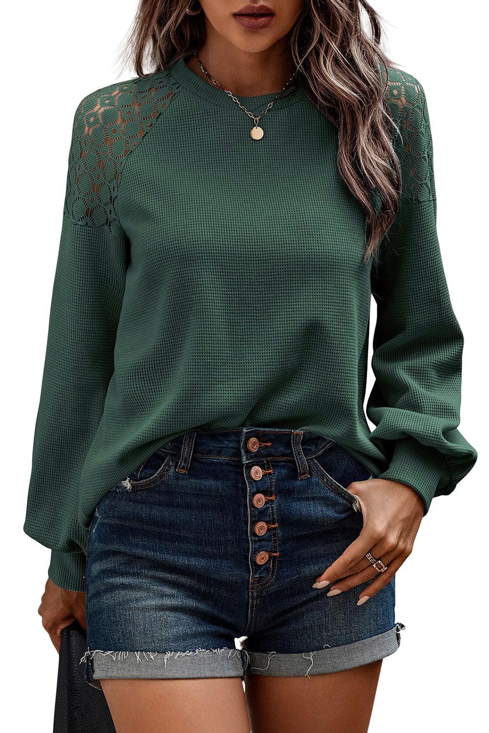 Green Lace Long Sleeve Textured Pullover - L & M Kee, LLC