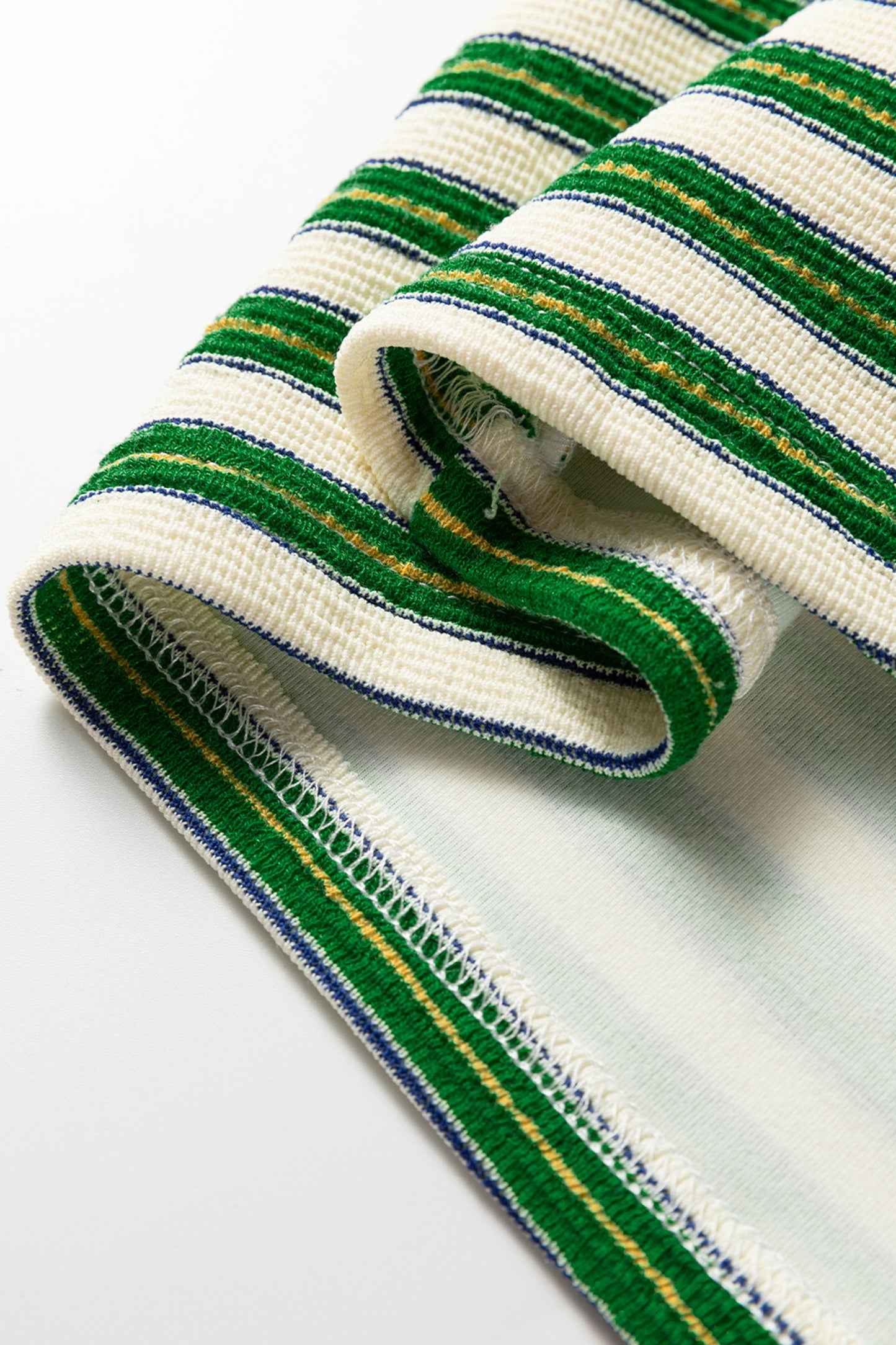 Dark Green Striped Print Contrast Collar Zip V Neck Long Sleeve Top