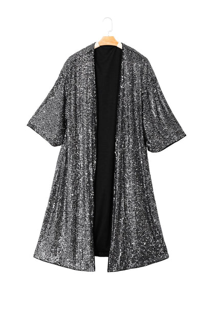 Silvery Sequin 3/4 Sleeve Kimono - L & M Kee, LLC