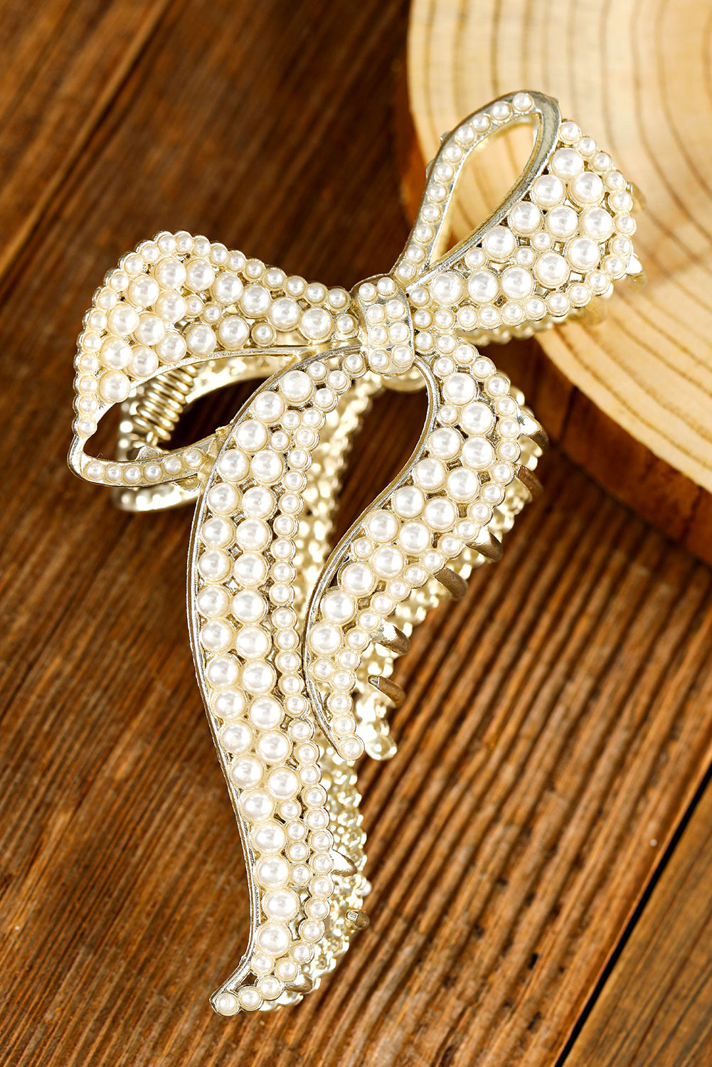 Gold Full Pearl Bow Knot Hair Claw Clip