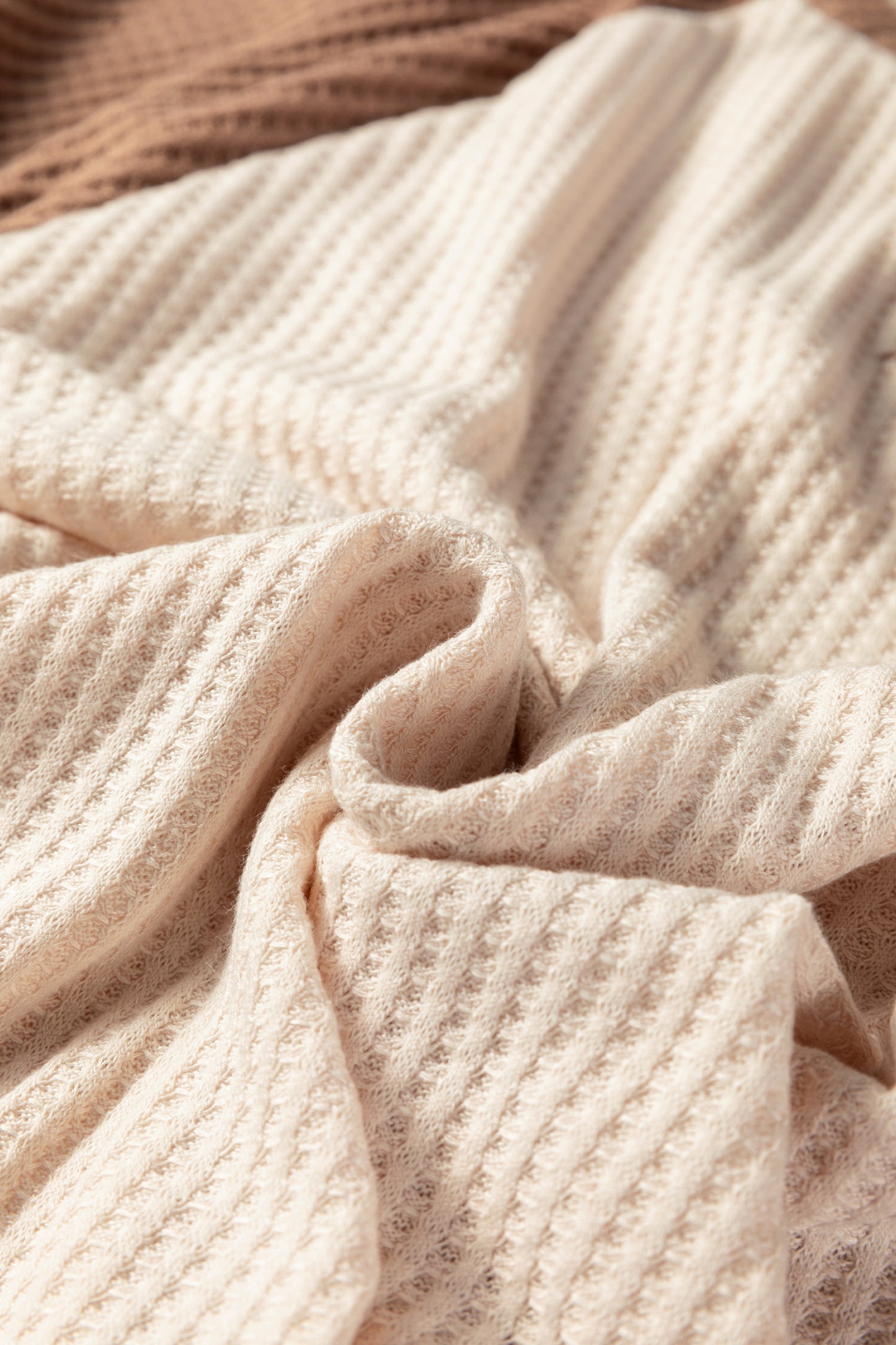 Camel Waffle Color Block Raglan Sleeve Top