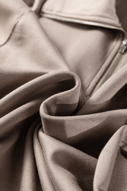 Goat Zip Collar Long Sleeve Top Drawstring Pants Set