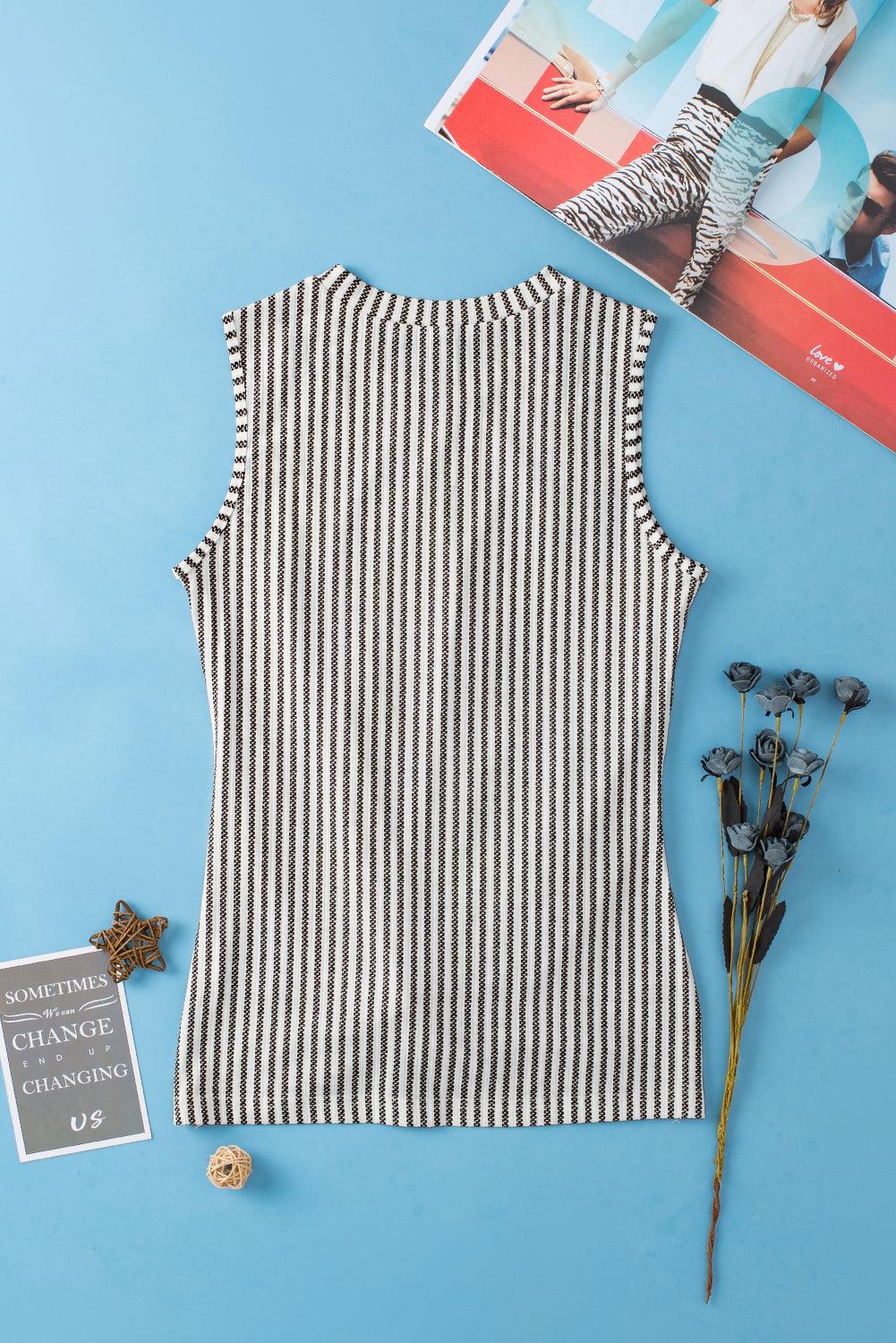 Gray Striped Cutout Twist Front Tank Top - L & M Kee, LLC