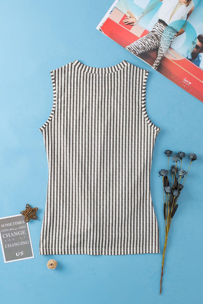 Gray Striped Cutout Twist Front Tank Top - L & M Kee, LLC