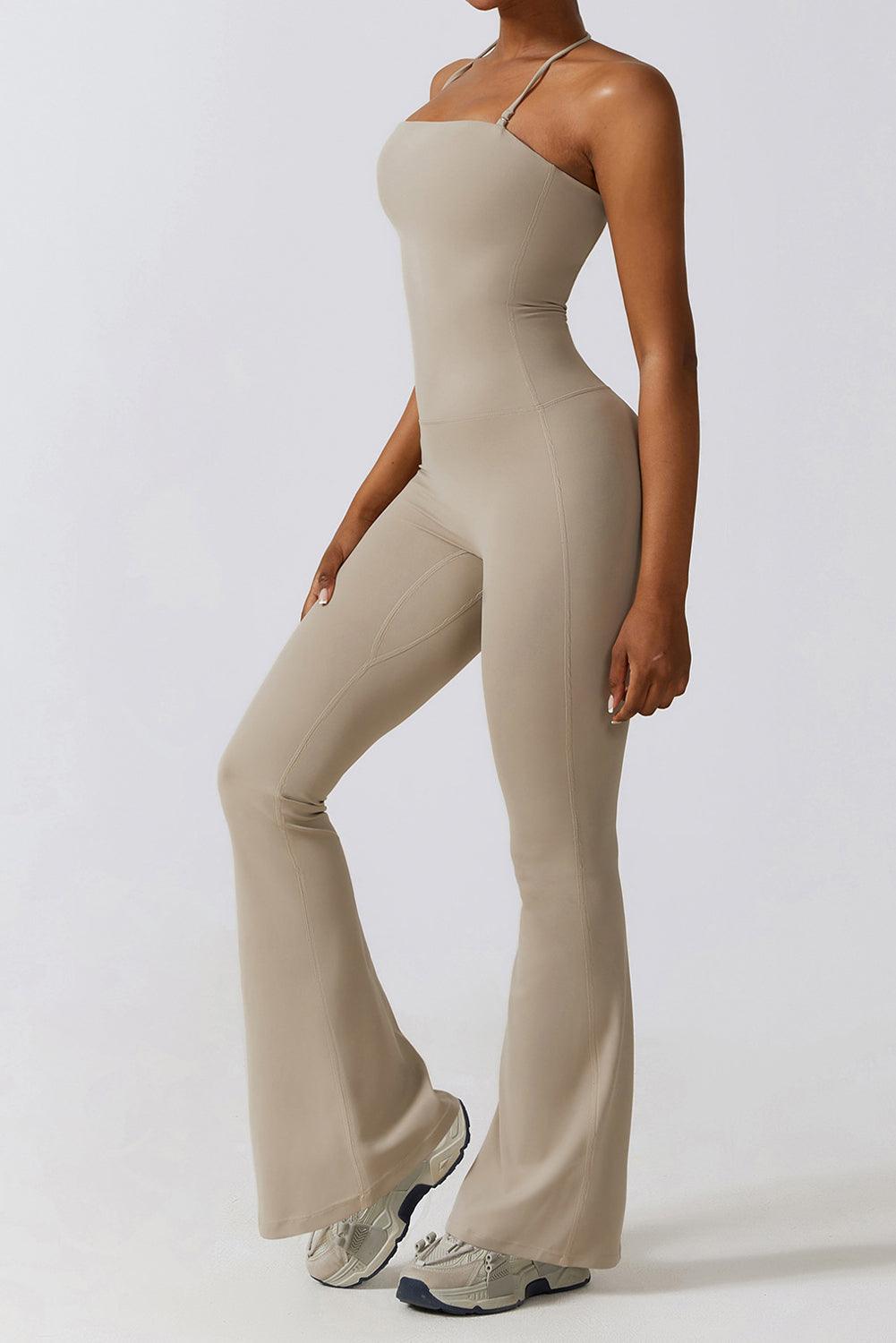 Smoke Gray Halter Flared Yoga Jumpsuit - L & M Kee, LLC