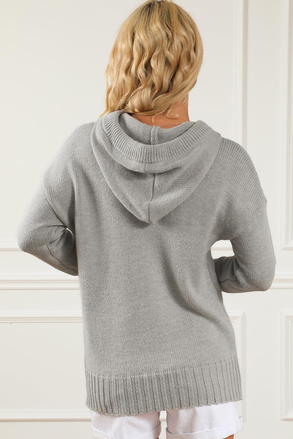 Gray Cowl Neck Drawstring Pullover Hooded Sweater - L & M Kee, LLC