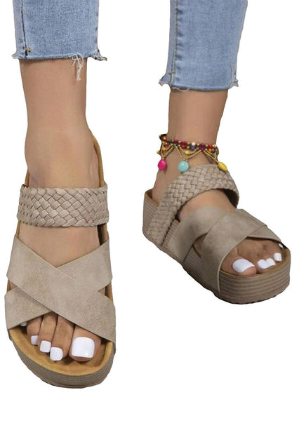 Braided Detail Criss Cross Platform Slippers - L & M Kee, LLC