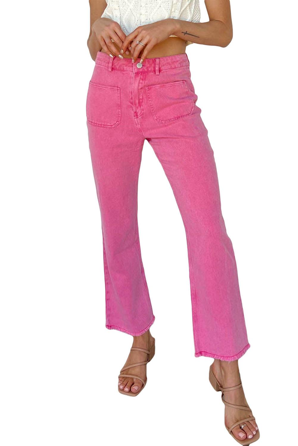 Ankle-length Flare Leg Raw Hem Jeans - L & M Kee, LLC