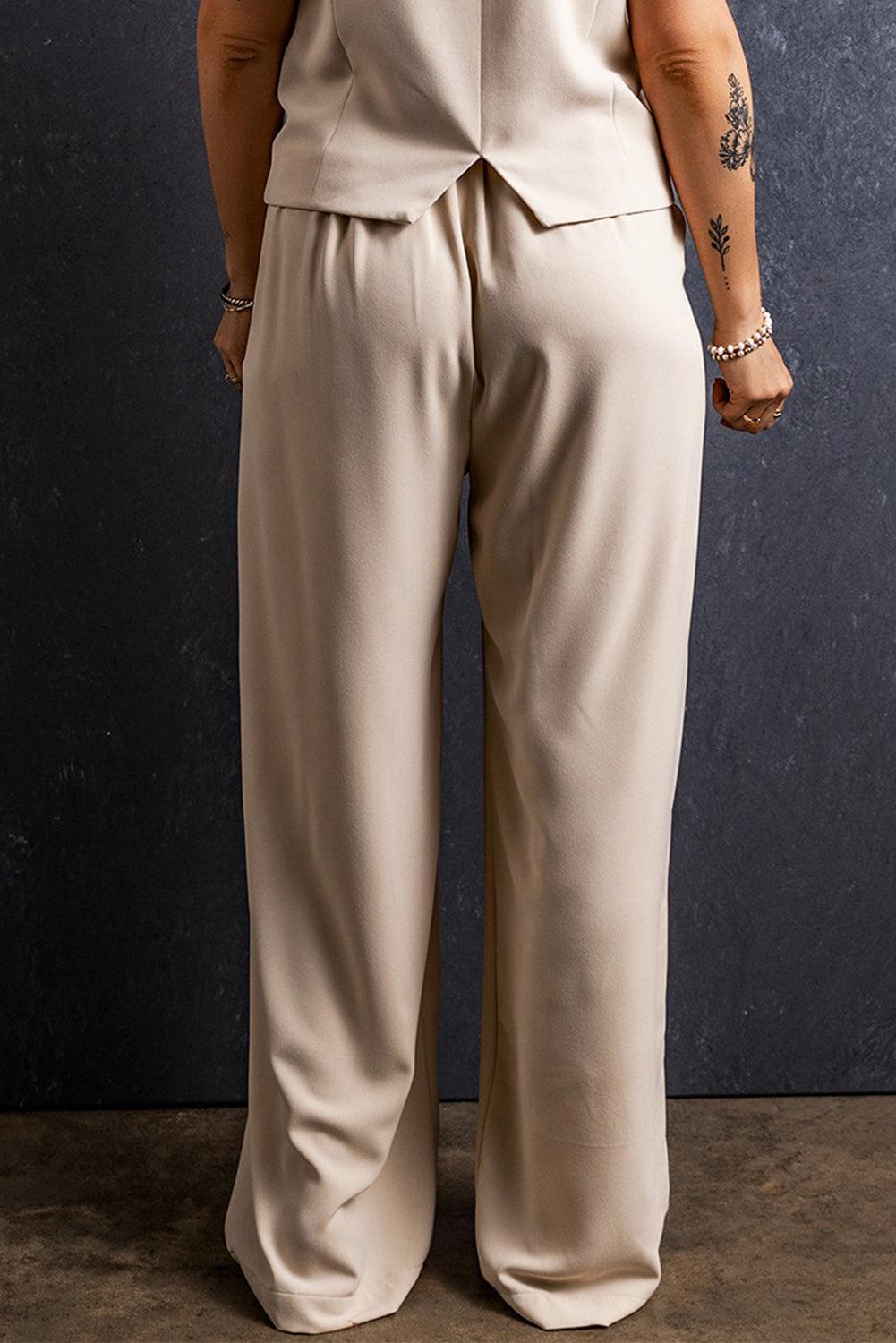 Apricot Elastic Waist Pleated Wide Leg Pants - L & M Kee, LLC