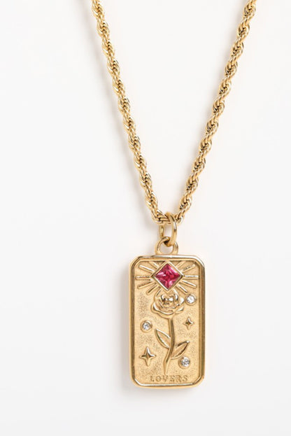 Gold Plated Tarot Card Rhinestone Deocr Valentiens Gift Necklace