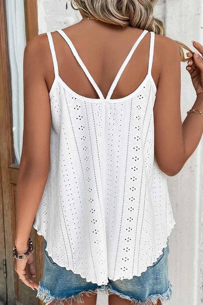 White Eyelet Strappy Scoop-Neck Tank Top - L & M Kee, LLC