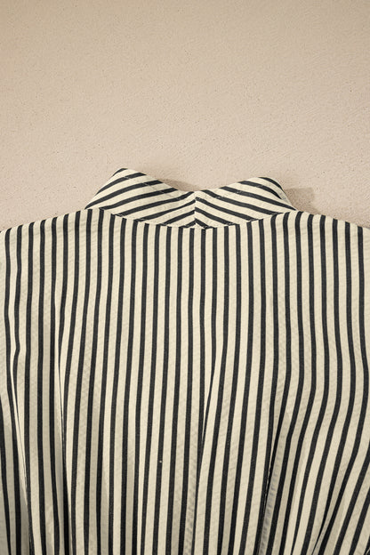 Green Stripe V Neck Zip Front Cinched High Waist Midi Dress