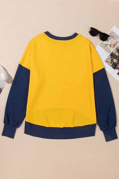 Parchment Color Block Thumbhole Sleeve Drop Shoulder Sweatshirt