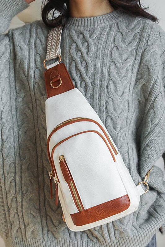 White Vintage PU Leather Zipped Crossbody Bag
