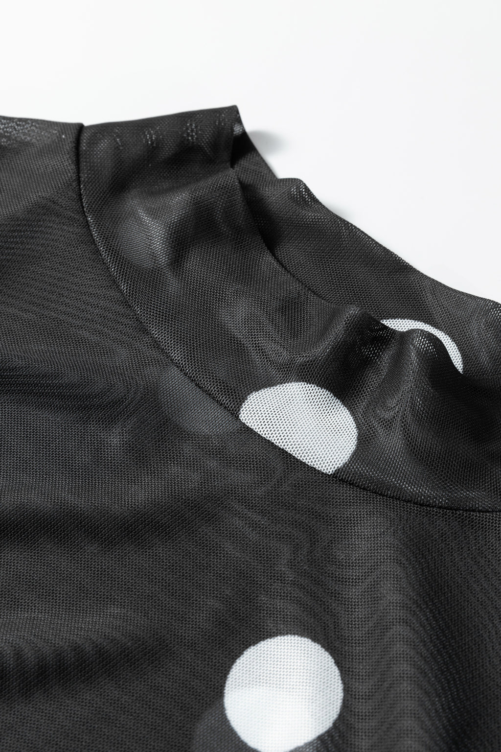 Black Vintage Polka Dot Print Mesh Long Sleeve Bodysuit