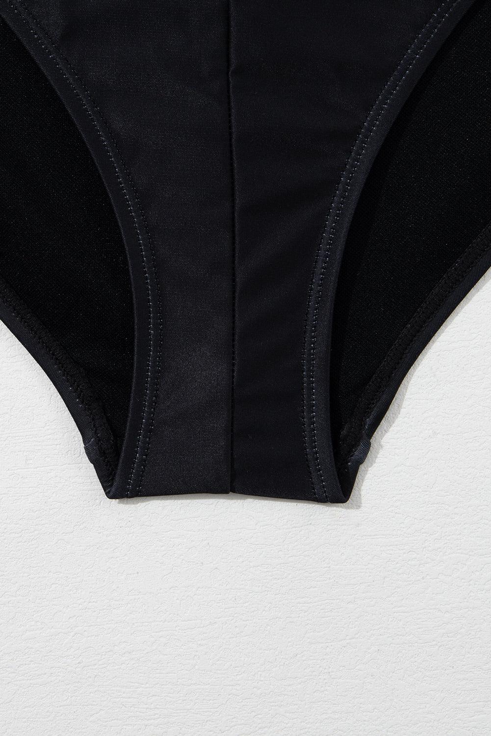 Black Petal Print Crisscross Back Spaghetti Straps Swimsuit - L & M Kee, LLC