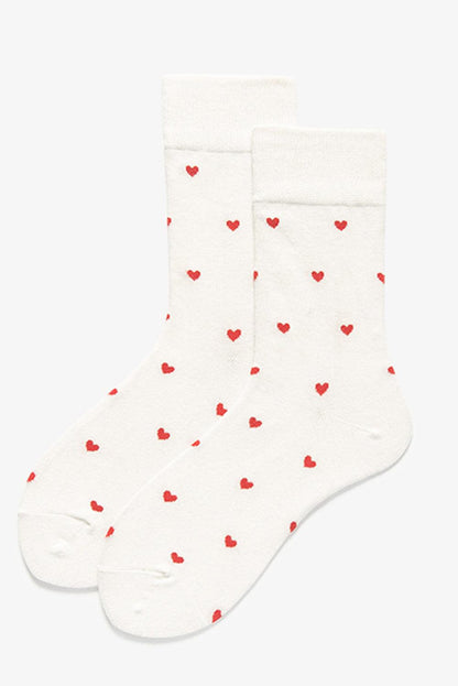 White Valentines Heart Pattern Cotton Socks - L & M Kee, LLC