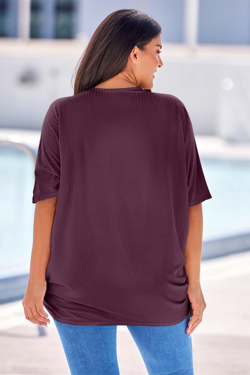 Purple Shimmer Ribbed Texture Plus Size Cardigan - L & M Kee, LLC