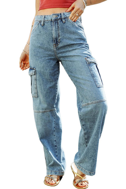 Cool Cargo Style Wide Leg Jeans - L & M Kee, LLC