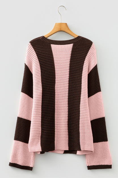 Myosotis Striped Color Block Thermal Textured Knit Drop Shoulder Sweater