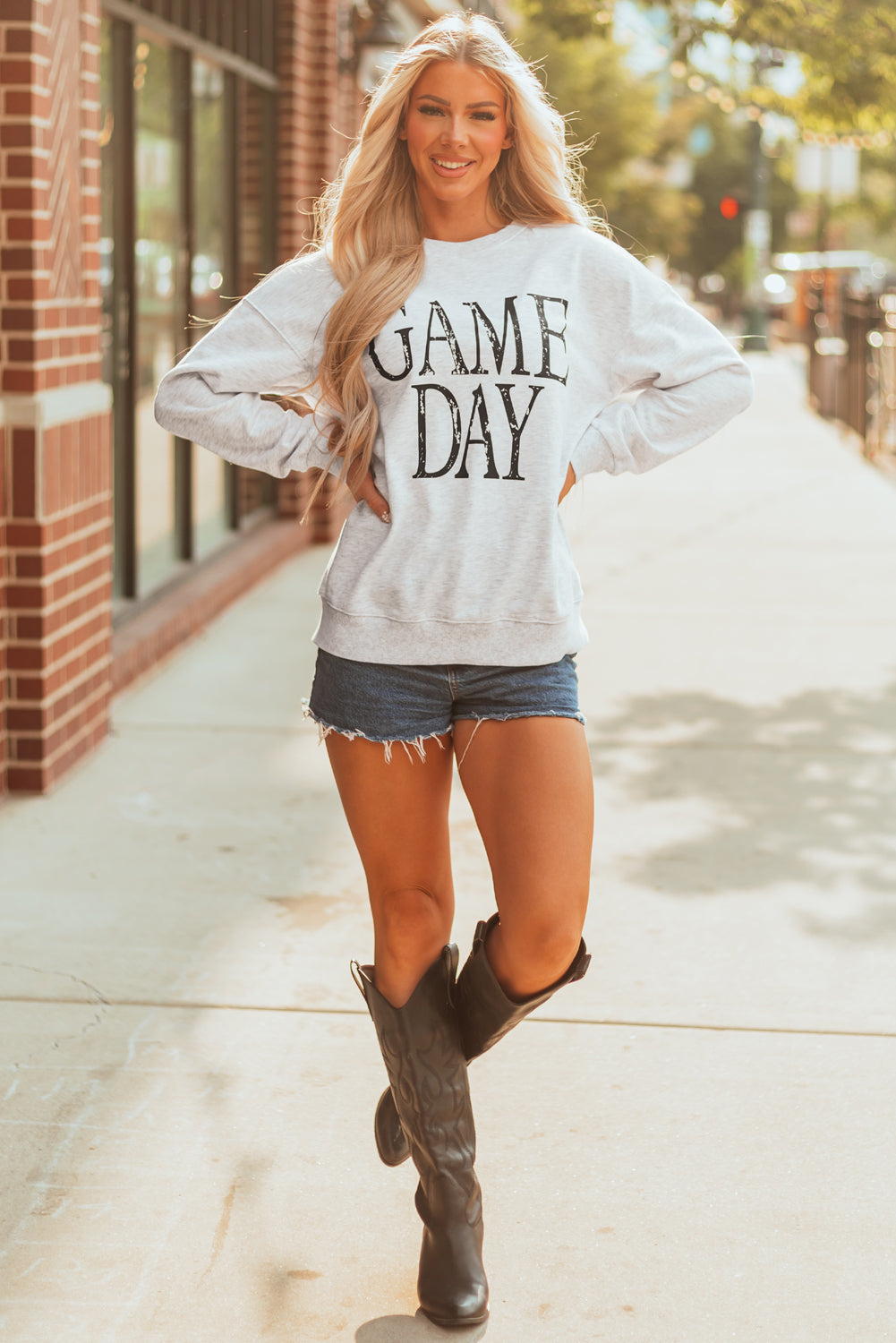 Red Vintage Washed GAME DAY Graphic Baggy Sweatshirt