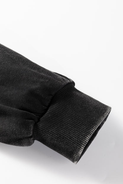 Black Half Zip Kangaroo Pocket Mineral Wash Baggy Hoodie