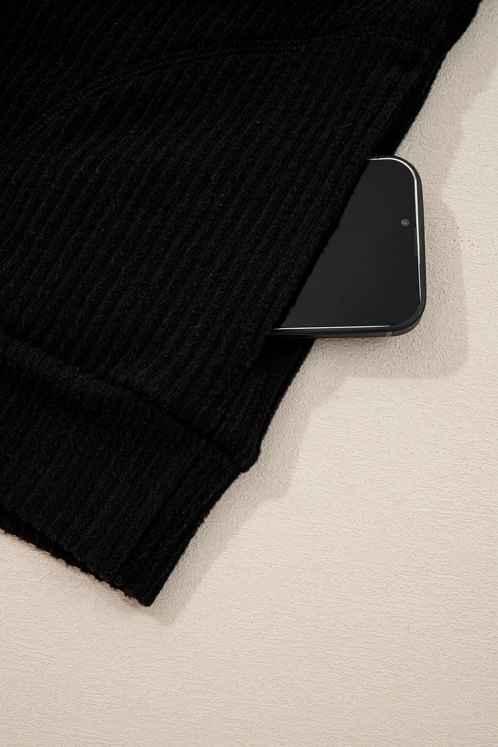 Black Ribbed Zip Stand Neck Drop Shoulder Pullover Bodycon Skirt 2pcs Set