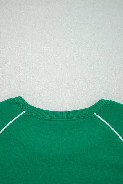 Dark Green Contrast Piping Crewneck Pullover Mini Skirt Set