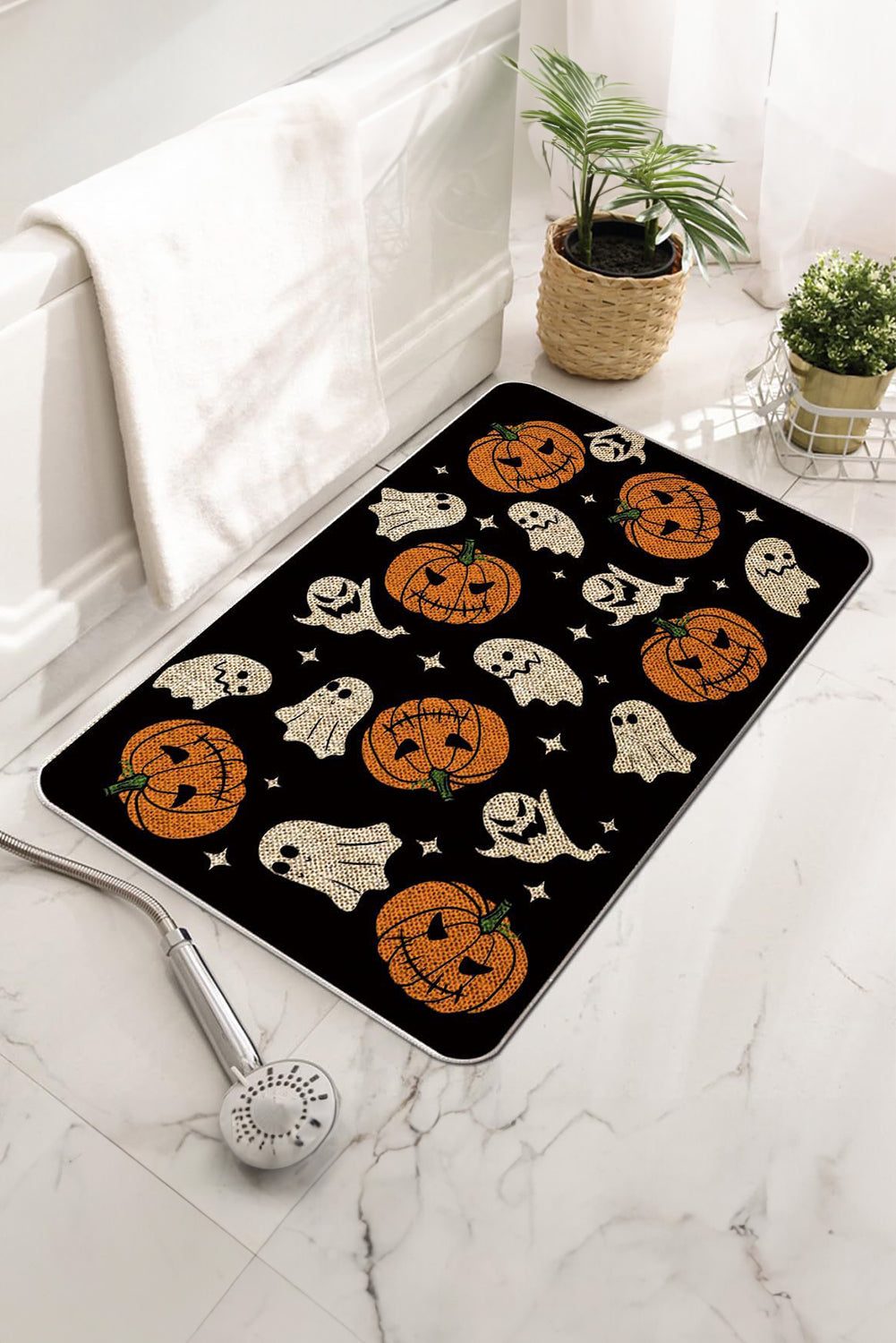 Black Halloween Pumpkin Ghost Print Door Ground Mat