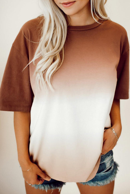 Brown Gradient Color Crew Neck T-shirt - L & M Kee, LLC