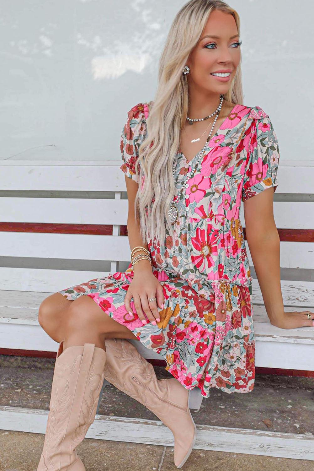 Ruffled Tank Floral Dress - L & M Kee, LLC